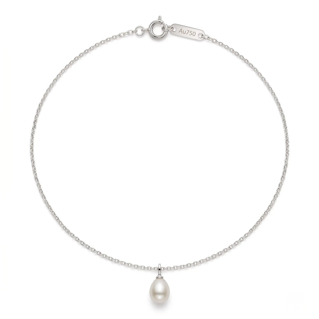 18K Solid White Gold 6–7mm Freshwater Rice Pearl Pendant Necklace