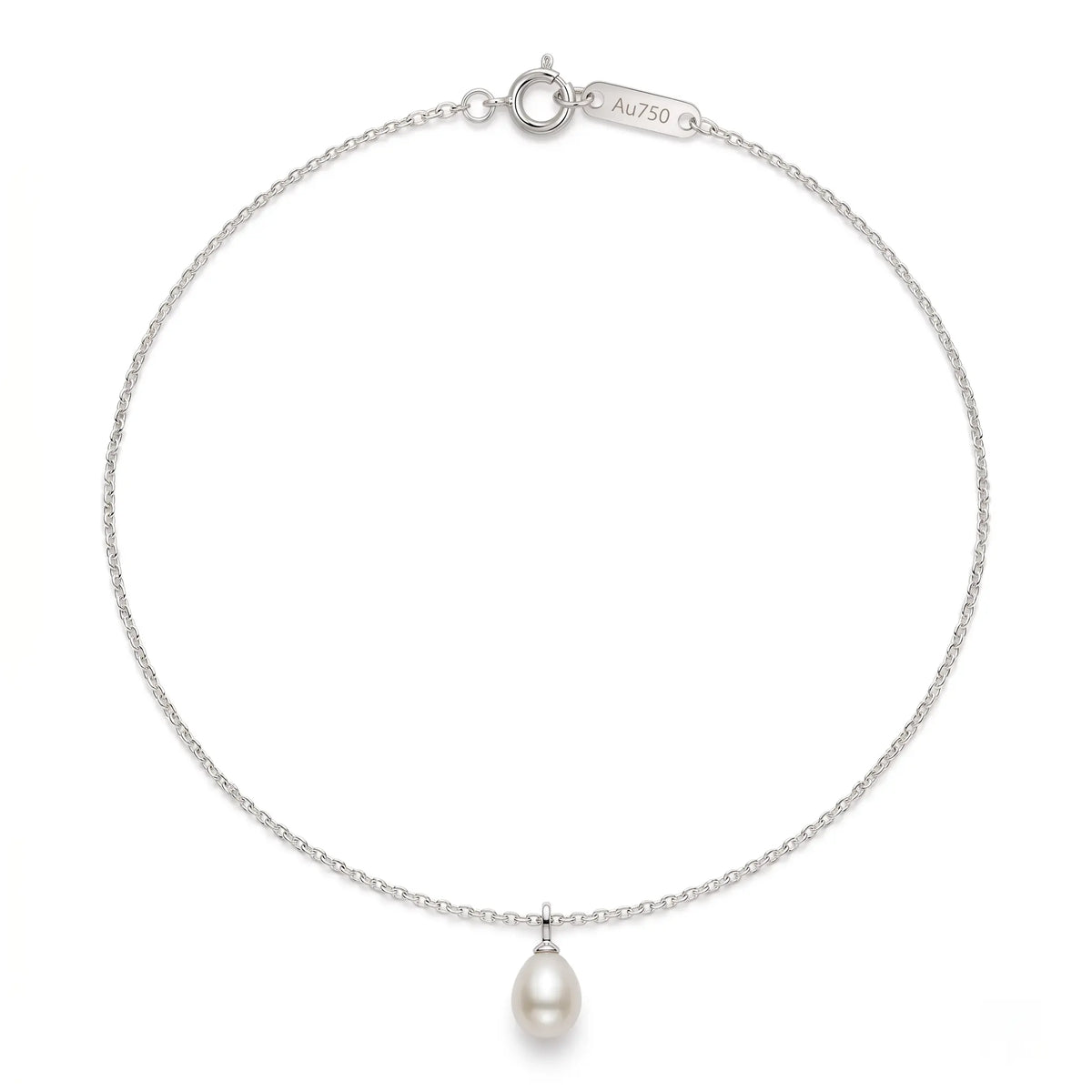 18K White Gold 6-7mm Rice Pearl Pendant Necklace Teardrop Freshwater Pearl