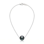 18K White Gold 9-9.5mm Tahitian Black Pearl Pendant Necklace for Women