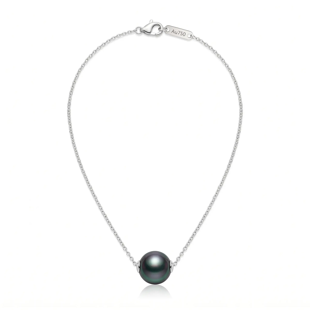 18K White Gold 9-9.5mm Tahitian Black Pearl Pendant Necklace for Women