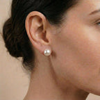 18K Gold Freshwater Pearl Stud Earrings, 10-12.5mm Large White Pearls