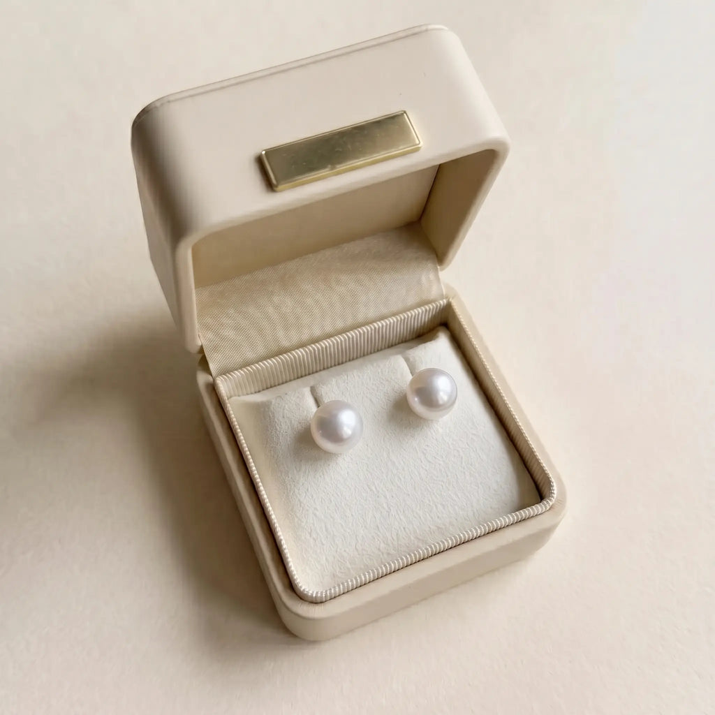 18K Solid Gold 9-9.5mm White Edison Pearl Stud Earrings