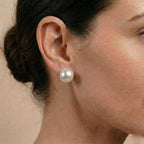 18K Gold Freshwater Pearl Stud Earrings, 10-12.5mm Large White Pearls