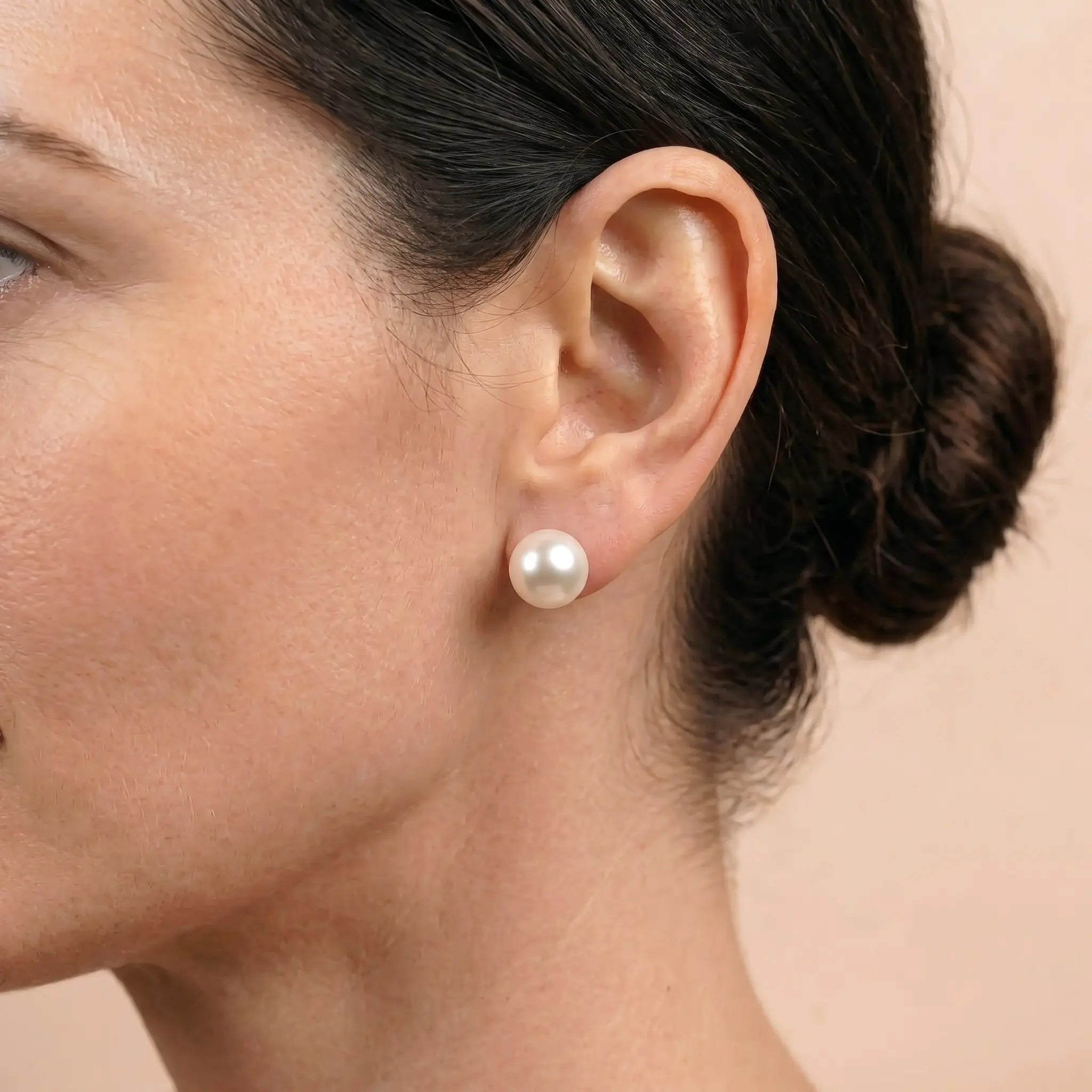 18K Solid Gold 9-9.5mm White Edison Pearl Stud Earrings