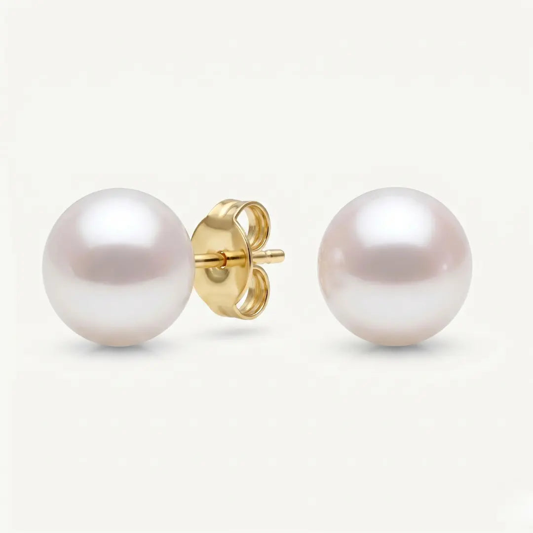 10-12.5mm 18K Gold White Freshwater Pearl Stud Earrings