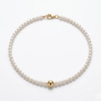 3–3.5mm freshwater pearl necklace featuring luminous micro pearls and a handcrafted 18K solid gold center accent.