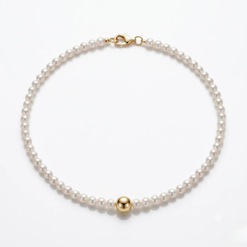 3–3.5mm freshwater pearl necklace featuring luminous micro pearls and a handcrafted 18K solid gold center accent.