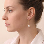 18K Solid Gold 7-7.5mm Japanese Akoya Pearl Drop Dangle Earrings
