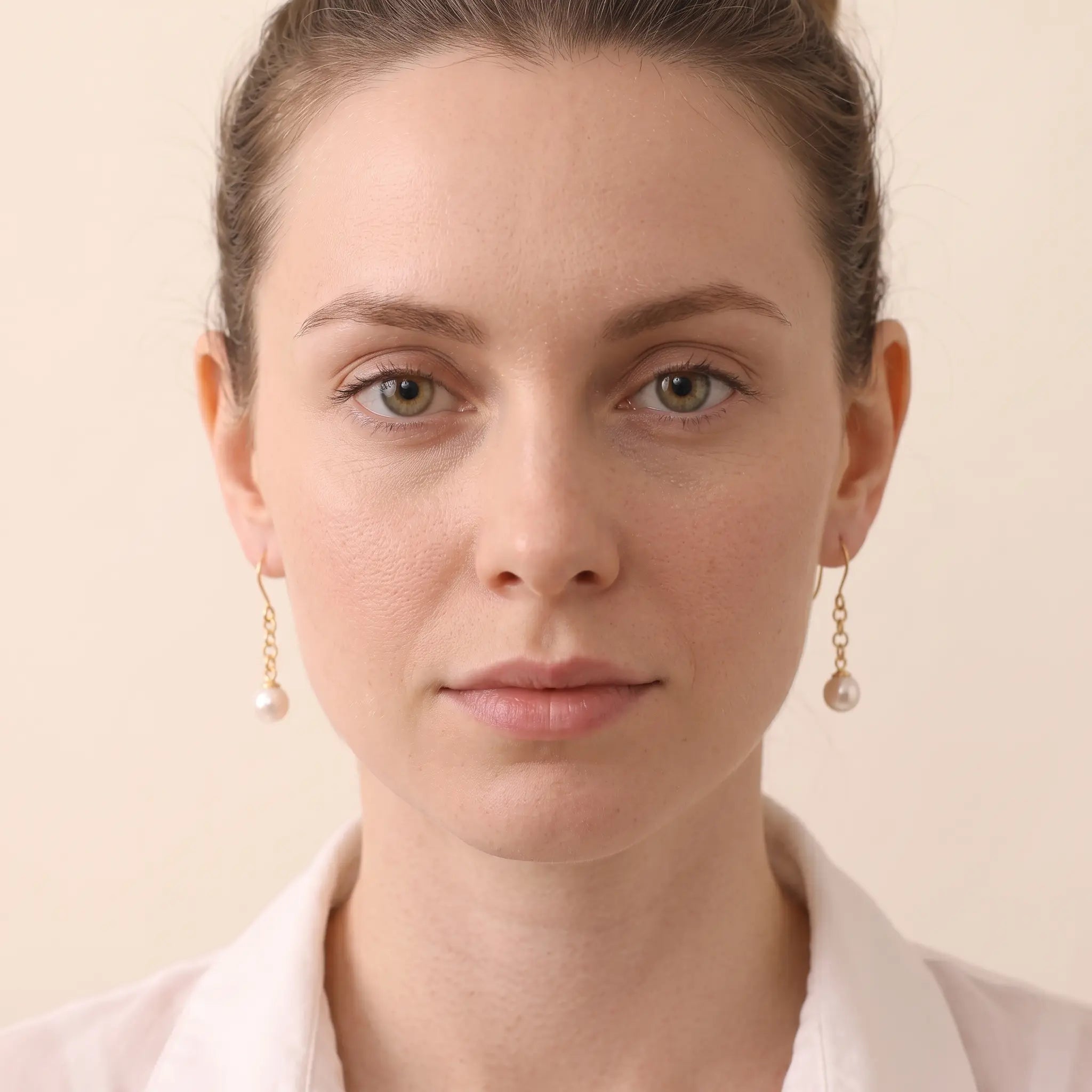 18K Solid Gold 7-7.5mm Japanese Akoya Pearl Drop Dangle Earrings