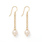 18K Solid Gold 7-7.5mm Japanese Akoya Pearl Drop Dangle Earrings
