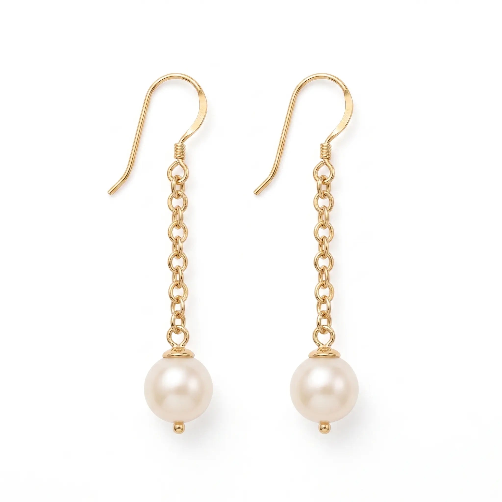 18K Solid Gold 7-7.5mm Japanese Akoya Pearl Drop Dangle Earrings