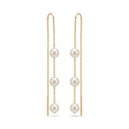 18K Gold Japanese Akoya Pearl Drop Earrings, 5-5.5mm Genuine White Pearls