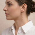 18K Gold Japanese Akoya Pearl Drop Earrings, 5-5.5mm Genuine White Pearls