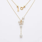 18K Solid Gold Baroque Pearl Lariat Necklace for Women Wedding Bridal Jewelry