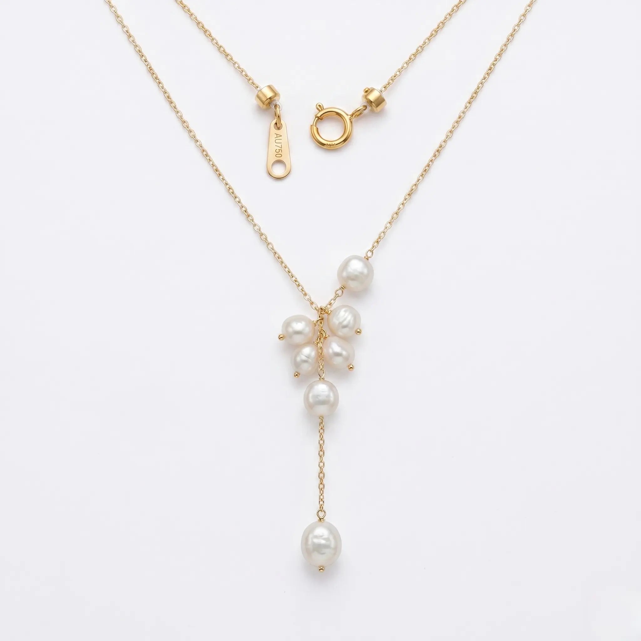 18K Solid Gold Baroque Pearl Lariat Necklace for Women Wedding Bridal Jewelry