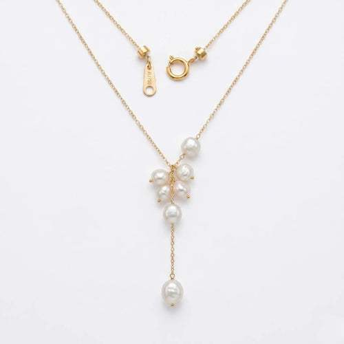 18K Solid Gold Baroque Pearl Lariat Necklace for Women Wedding Bridal Jewelry