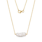 18K Solid Gold Biwa Baroque Pearl Station Necklace