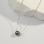 18K Gold Tahitian Black & Akoya White Pearl Necklace, Mixed Sea Pearl Jewelry