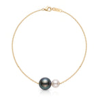 18K Solid Gold 9–9.5mm Tahitian & 6–6.5mm Akoya Pearl Pendant Necklace