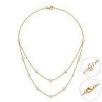 18K Solid Gold Double Layer Natural Rice Pearl Necklace for Wedding