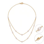 18K Solid Gold Double Layer Rice Pearl Necklace with 5-6mm Freshwater Pearls for Women