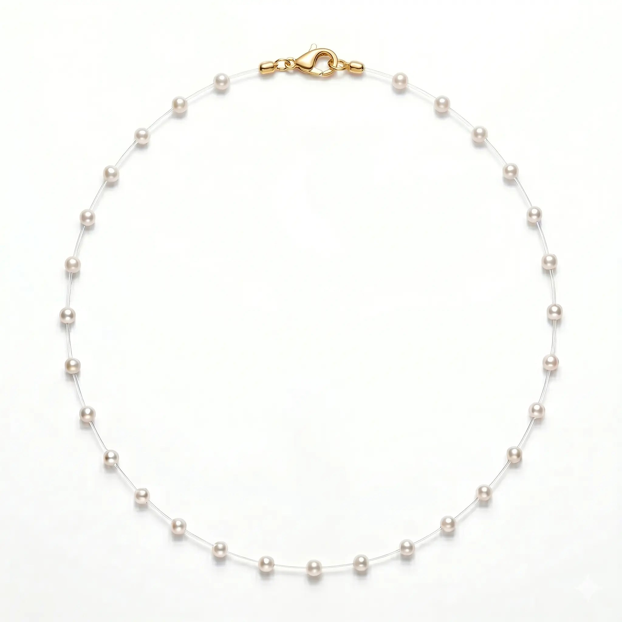 18K Gold Floating Mini Pearl Bridal Choker - Minimalist Invisible Chain Illusion Wedding Necklace for Brides