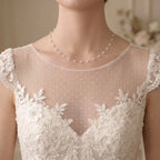 18K Gold Floating Mini Pearl Bridal Choker - Minimalist Invisible Chain Illusion Wedding Necklace for Brides