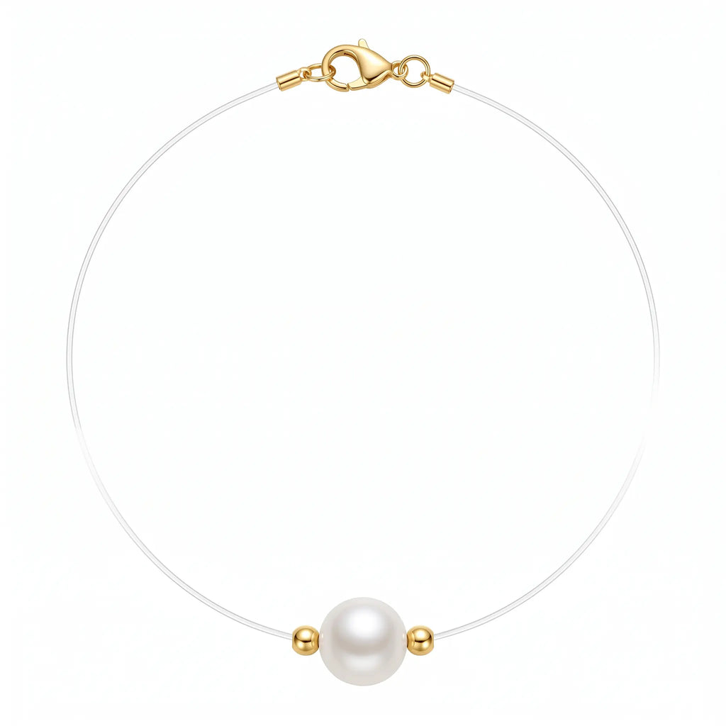 Studio shot of the floating AAA pearl and 18K solid gold bead pendant necklace on a clean white background.