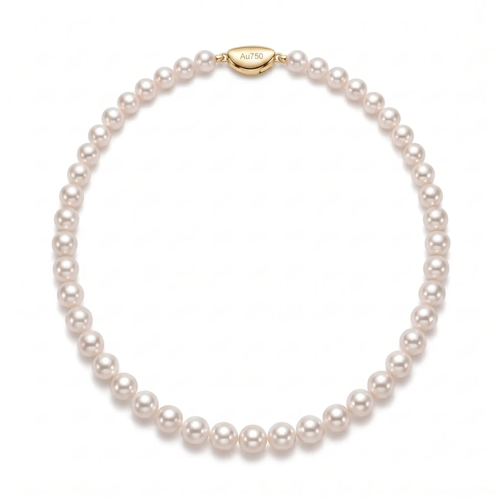 7-7.5mm 18K Gold Pearl Necklace Cultured Freshwater Pearl Choker for Bride Wedding