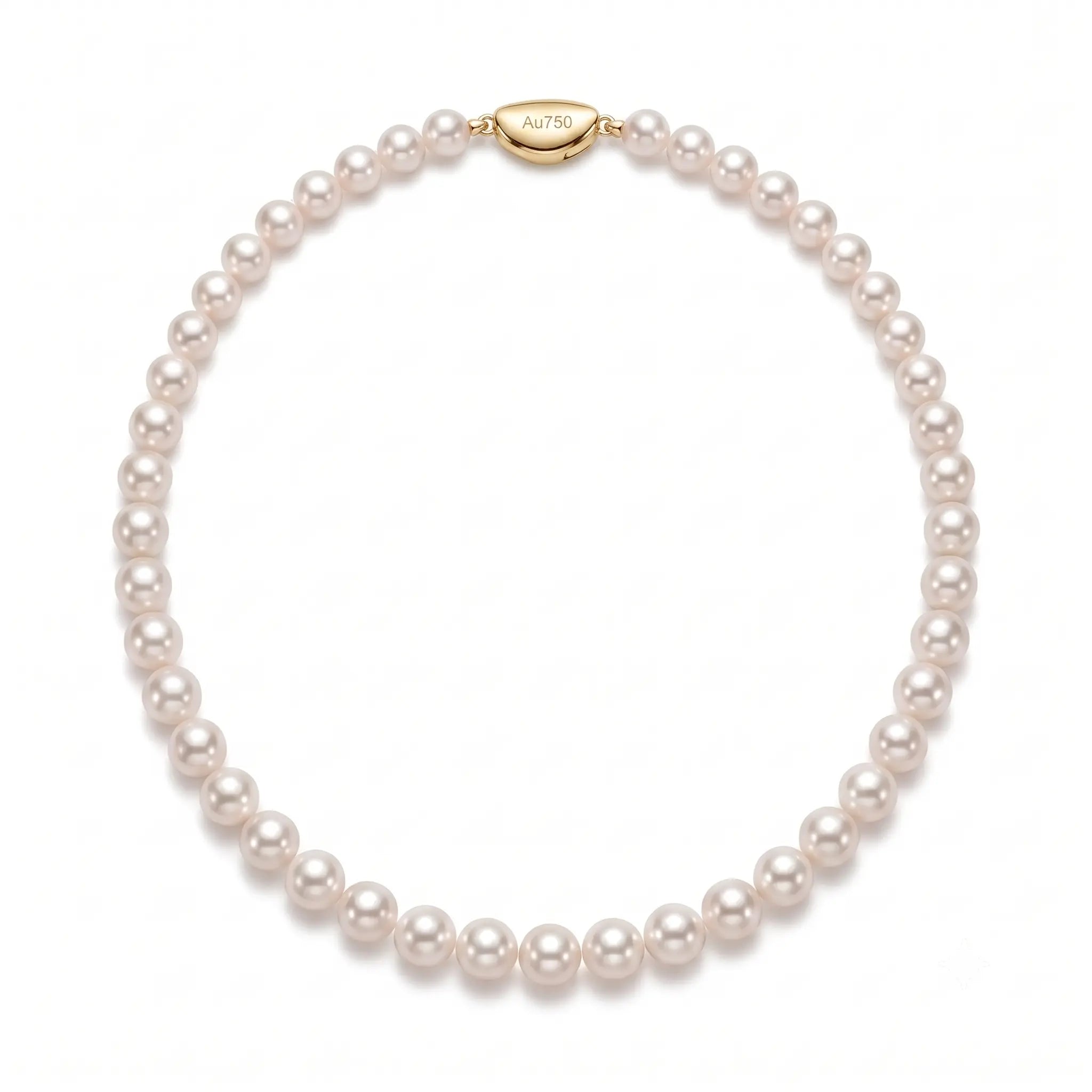 7-7.5mm 18K Gold Pearl Necklace Cultured Freshwater Pearl Choker for Bride Wedding
