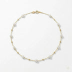 18K Solid Gold 5-5.5mm Freshwater Pearl Station Choker Necklace Bridal Wedding Jewelry for Women