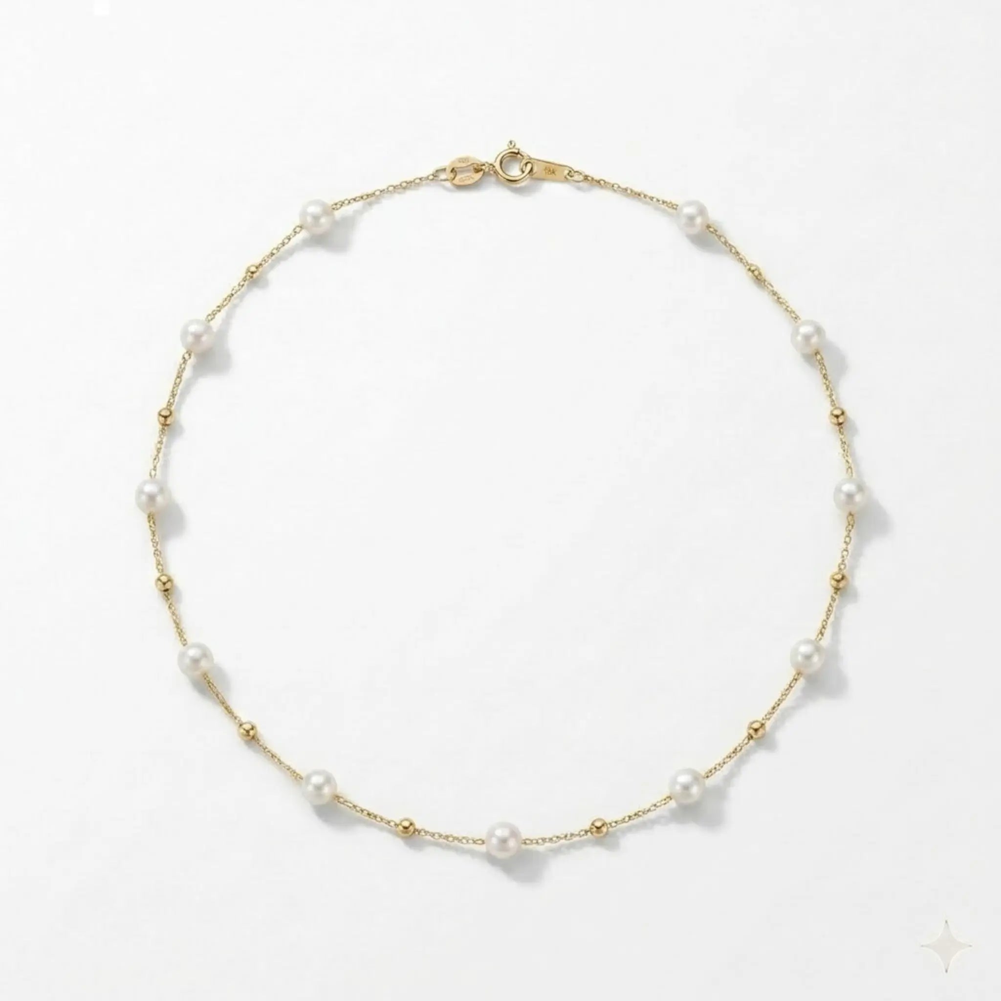 18K Solid Gold 5-5.5mm Freshwater Pearl Station Choker Necklace Bridal Wedding Jewelry for Women