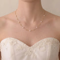 18K Solid Gold 5-5.5mm Freshwater Pearl Station Choker Necklace Bridal Wedding Jewelry for Women