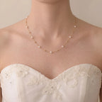 18K Solid Gold 5-5.5mm Freshwater Pearl Station Choker Necklace Bridal Wedding Jewelry for Women