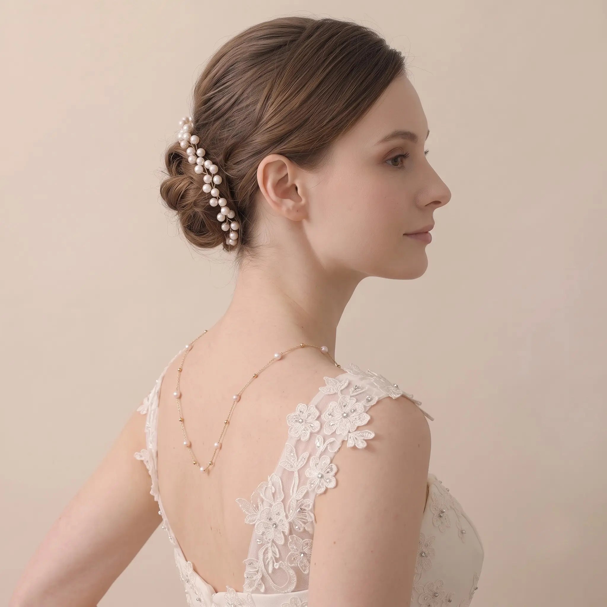 18K Solid Gold 5-5.5mm Freshwater Pearl Station Choker Necklace Bridal Wedding Jewelry for Women