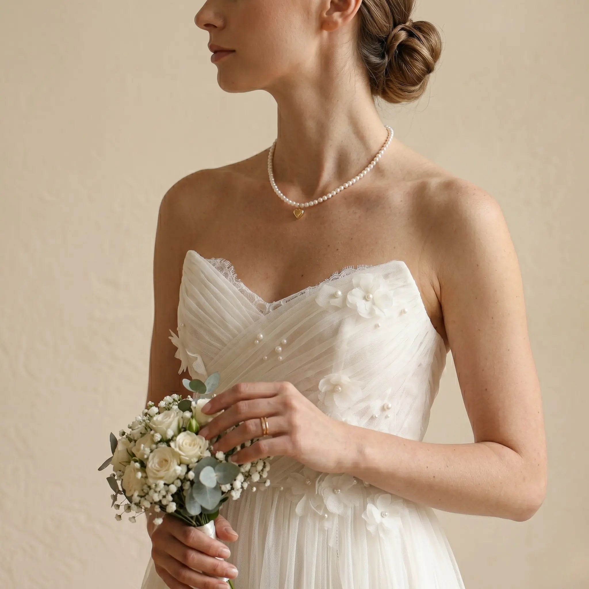 Genuine 5-5.5mm Pearl Choker with 18K Solid Gold Heart Pendant