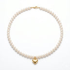 Genuine 5-5.5mm Pearl Choker with 18K Solid Gold Heart Pendant