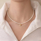 Genuine 5-5.5mm Pearl Choker with 18K Solid Gold Heart Pendant