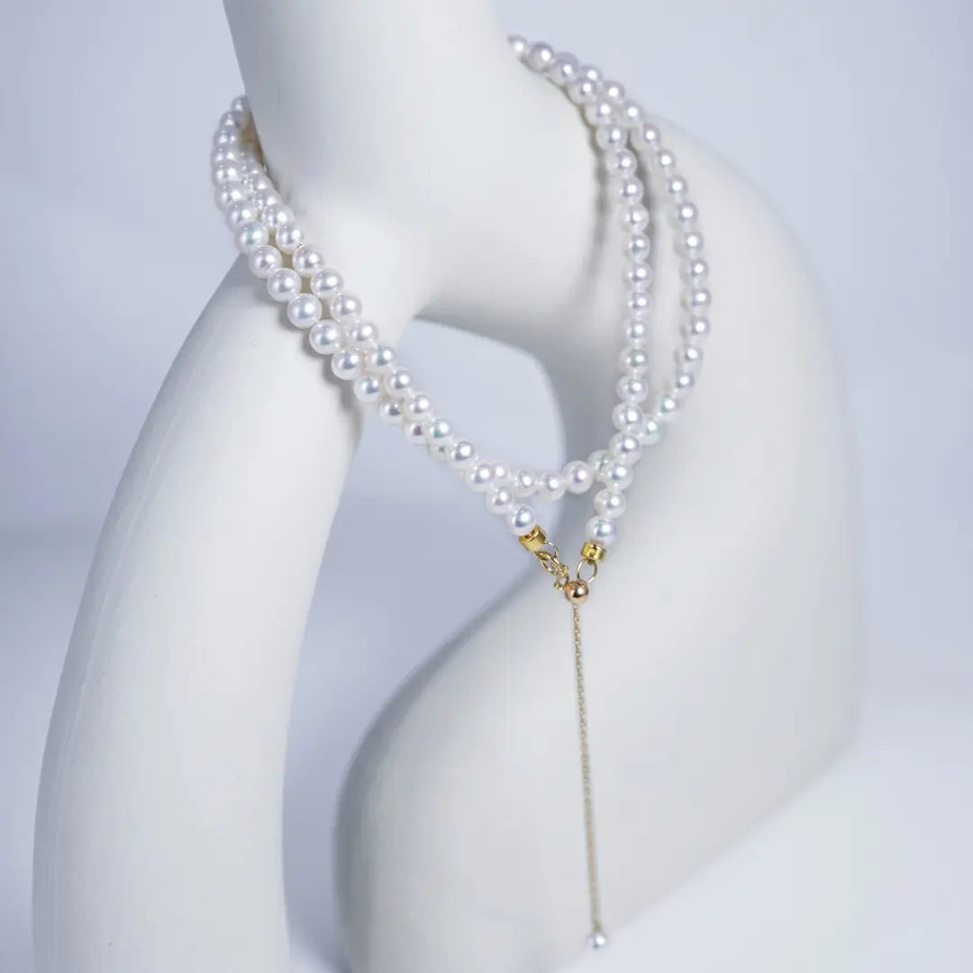 18K Solid Gold Baby Akoya Pearl Necklace, 3-3.5mm Dainty Japanese Pearl Choker