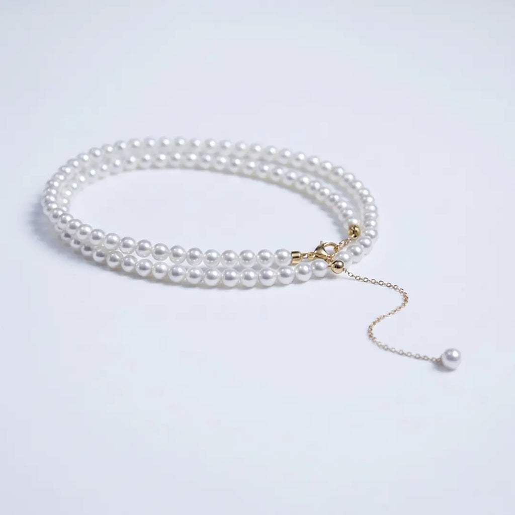 18K Solid Gold Baby Akoya Pearl Necklace, 3-3.5mm Dainty Japanese Pearl Choker