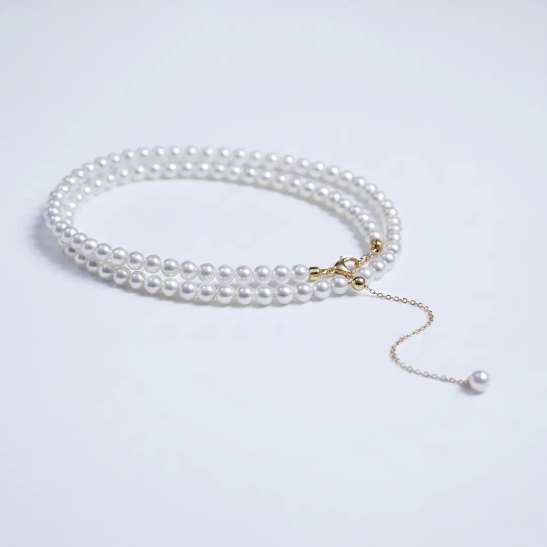 18K Solid Gold Baby Akoya Pearl Necklace, 3-3.5mm Dainty Japanese Pearl Choker