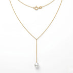 18K Solid Gold Tiny Rice Pearl Lariat Necklace