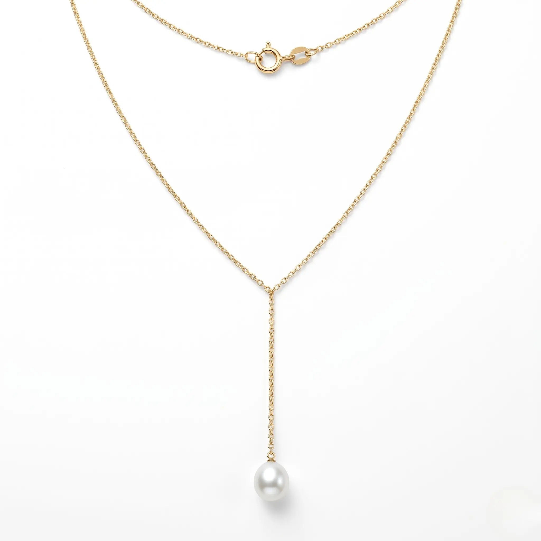 18K Solid Gold Tiny Rice Pearl Lariat Necklace
