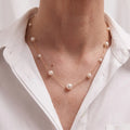 Solid 18K Gold Untreated Freshwater Pearl Station Necklace, 5-7.5mm Dainty Jewelry