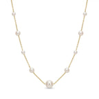 Solid 18K Gold Untreated Freshwater Pearl Station Necklace, 5-7.5mm Dainty Jewelry