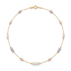 Solid 18K Gold Multicolor Freshwater Pearl Station Necklace for Women