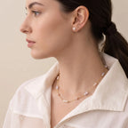 Solid 18K Gold Multicolor Freshwater Pearl Station Necklace for Women
