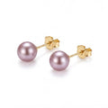 18K Gold Natural Purple Freshwater Pearl Stud Earrings, 5-8.5mm Lavender Pearls