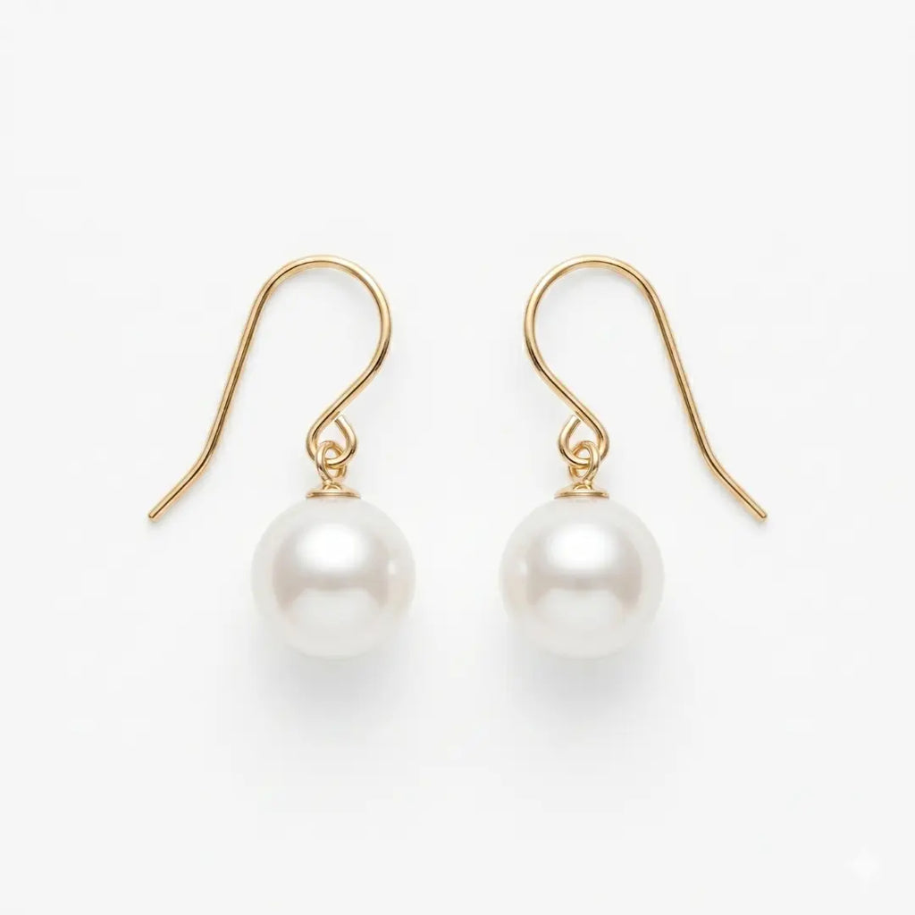 Golden Untreated Dewdrop Akoya Pearl Hook Earrings (18K Solid Gold)
