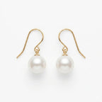 Golden Untreated Dewdrop Akoya Pearl Hook Earrings (18K Solid Gold)